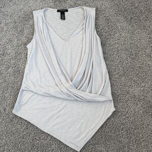 White House Black Market Draped Asymmetrical Sleeveless Light Gray Blouse Sz. XS